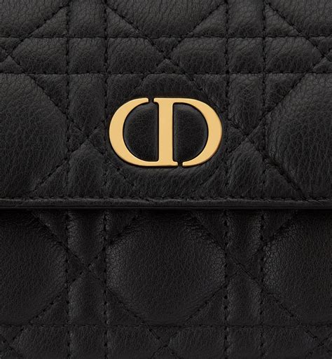 Dior Caro Orchid Long Wallet Black Supple Cannage Calfskin.